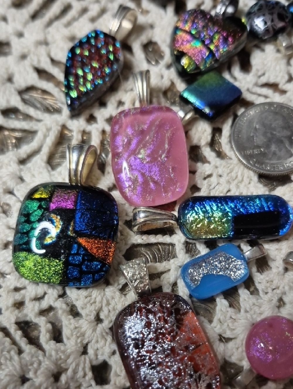 Colorful Dichroic Glass 27 Pendant Lot - Iridescent Rainbow Jewelry - Picture 2 of 9